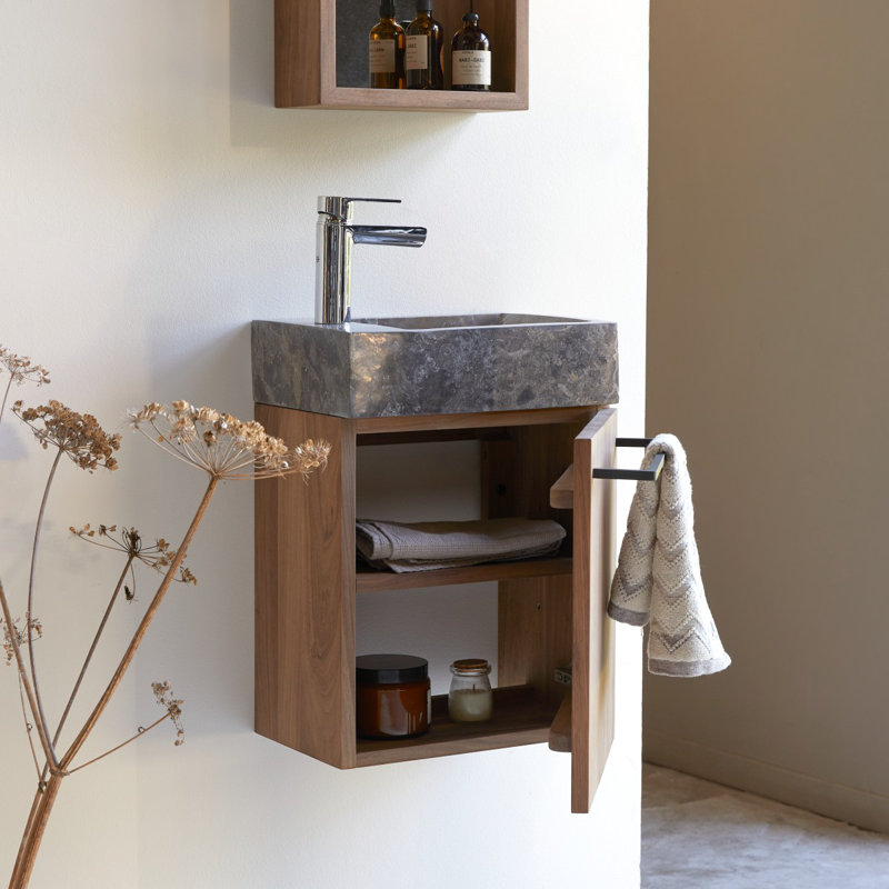 Stelle - Solid walnut and grey marble washbasin unit, Grey