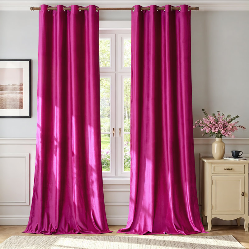 Velvet Blackout Thermal Curtain Panel –  Room-Darkening Grommet Solid Color Drapes for Living Room Bedroom (Set of 2)