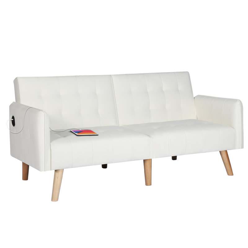 Canapé convertible en cuir végétalien Demeo, Blanc
