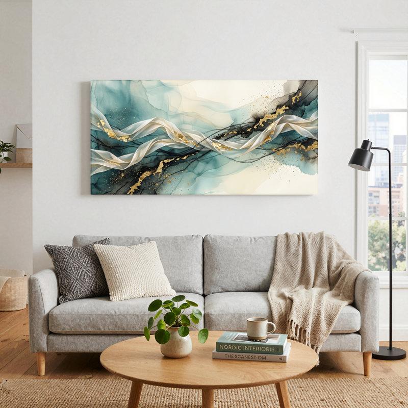 Ensemble de 1 tableau abstrait sur toile « Vagues », 58“W x 28”H, Wrapped Canvas