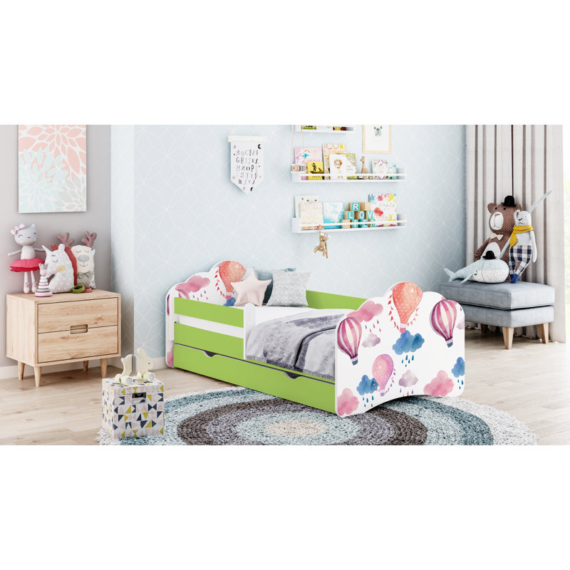 Ramsell European Toddler Bed Frame with Drawers, 56.5 x 70 x 140cm, Green