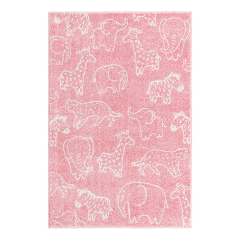 Tapis pour enfant Whimsy Safari, Rectangle 5 pi 3 po x 8 pi, Rose