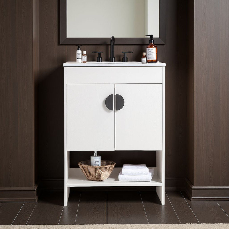 Meuble-lavabo 24 po avec lavabo en céramique, Ivoire/noir