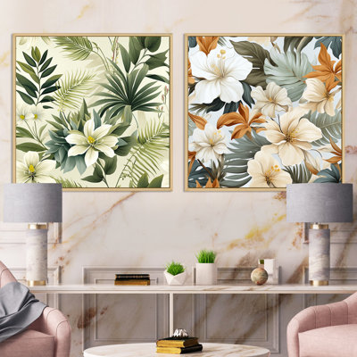 Serene Jungle III - Ensemble de 2 collages carrés floraux et botaniques
