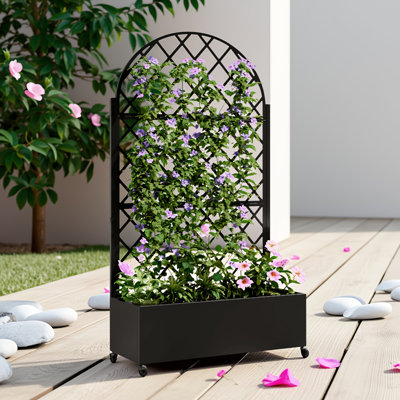 Round Metal Planter Box With Trellis – 73" Raised Garden Bed With 4 Wheels, Privacy Screen For Climbing Plants, Vegetables & Vines