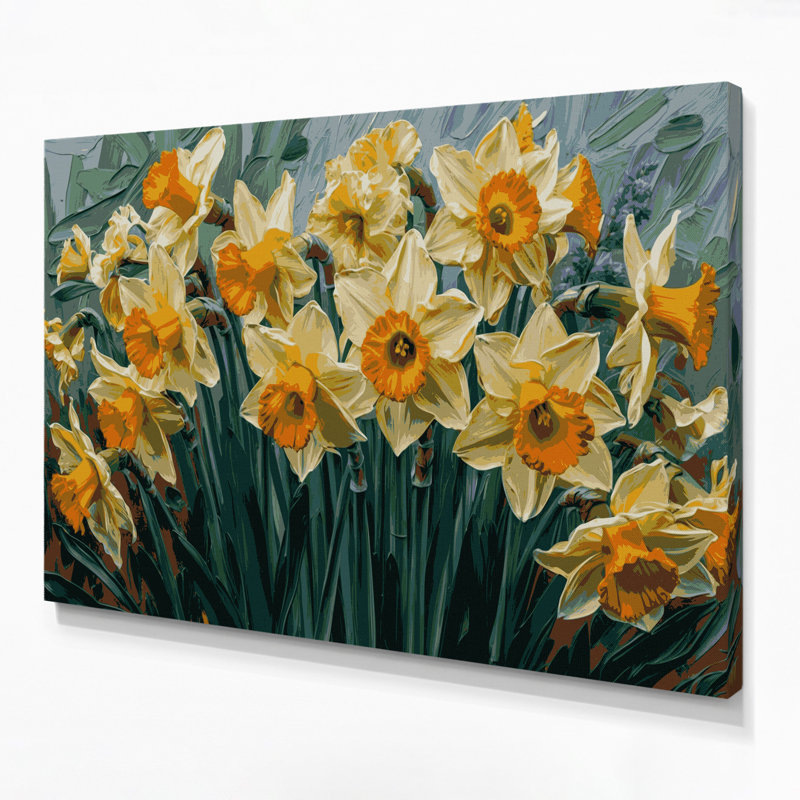 «Botanical Daffodils», art mural sur toile brune, H 11 po x l 14 po