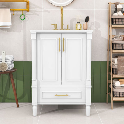 Meuble-lavabo moderne 24 po avec lavabo en céramique, charnières à fermeture douce, tiroir et tablette réglable