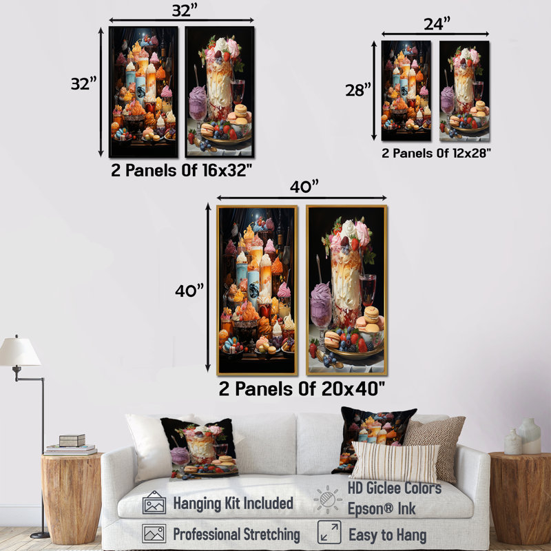 Popart Sugar Rush Symphony - Desserts, ensemble de 2 reproductions d'art mural, H 32 po x l 33 po, Encadrement brun