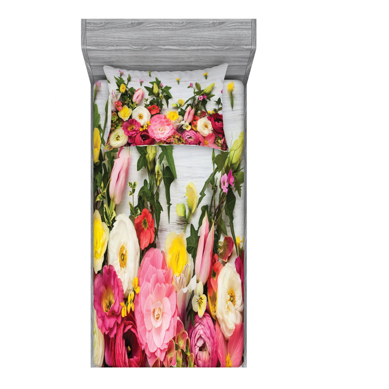 Microfiber Floral Sheet Set, Twin XL Sheet Set with Fitted Sheet