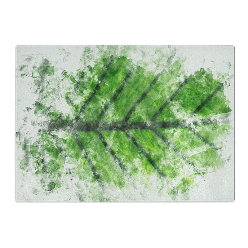 Tempered Glass Green Leaf Lines Chopping Board, 20 cm x 28.5 cm