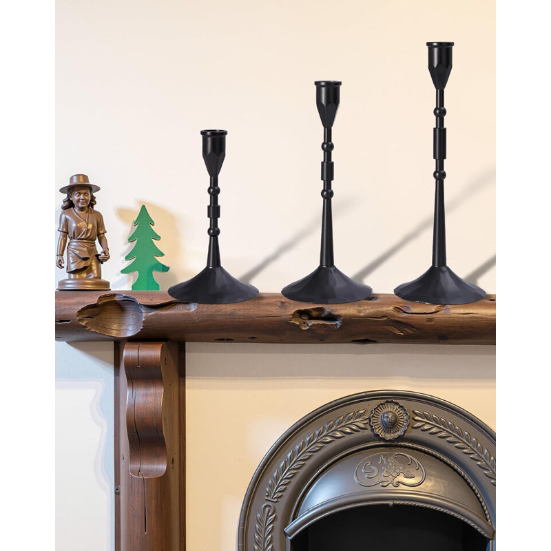 Vintage Taper Candle Holders Set Of 3 - Handmade Candlestick Decor For Table Centerpiece, Farmhouse Kitchen, And Party Lighting - Rustic Bronze Finish With Sturdy Base