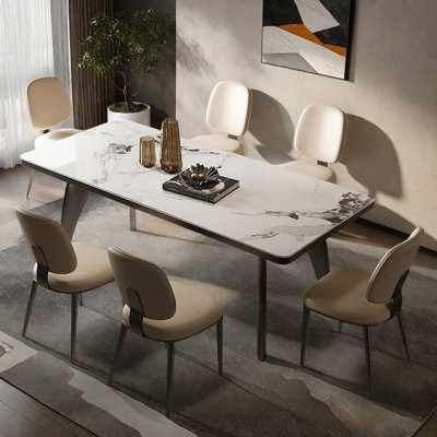 Minimal rectangular rock plate dining table set