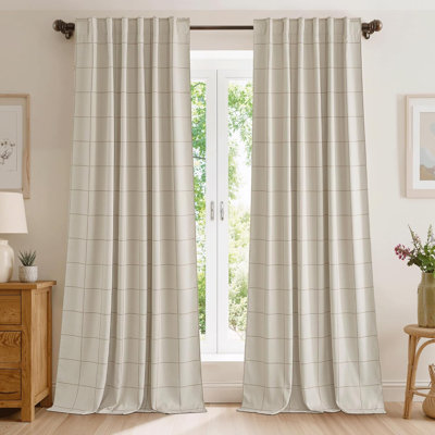  100% Blackout Plaid Curtains for Bedroom, Rod Pocket & Back Tab Brighton Windowpane Pattern Window Treatments for Living Room, 2 Panels