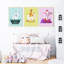 Kids Bedroom Cute White Happy Elephants Yellow Pink Blue - 3 Piece No Frame Print Set-88622448