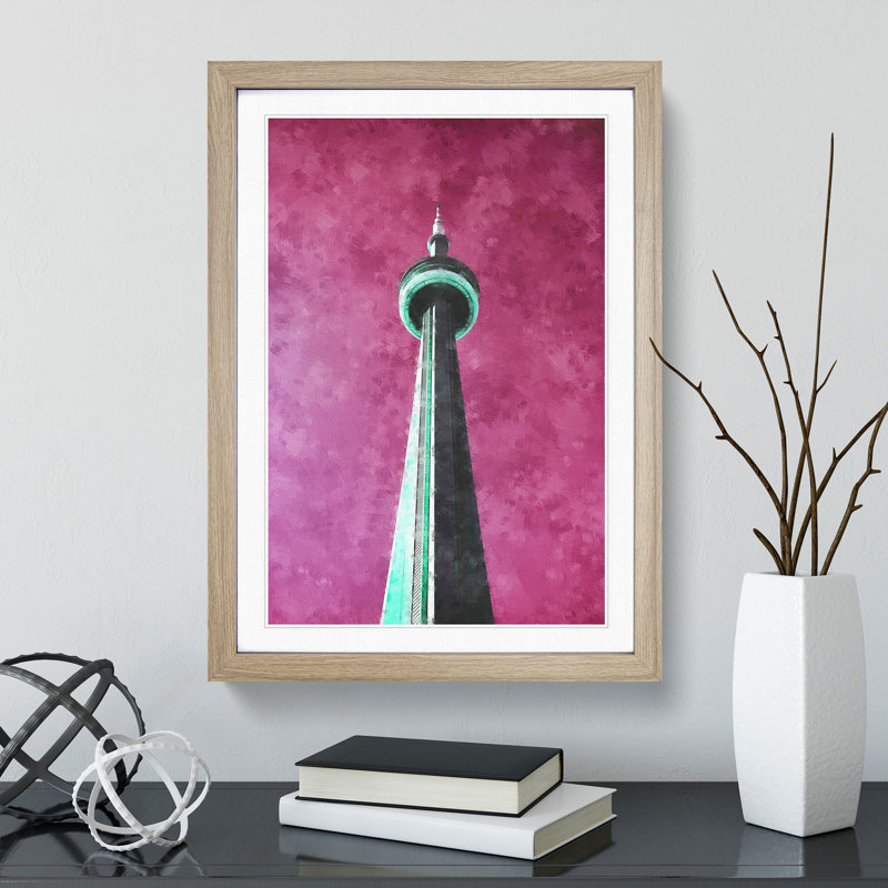 CN Tower In Toronto Canada Abstract - Single Picture Frame Painting on MDF, 87cm H x 62cm W x 2cm D, Oak Framed