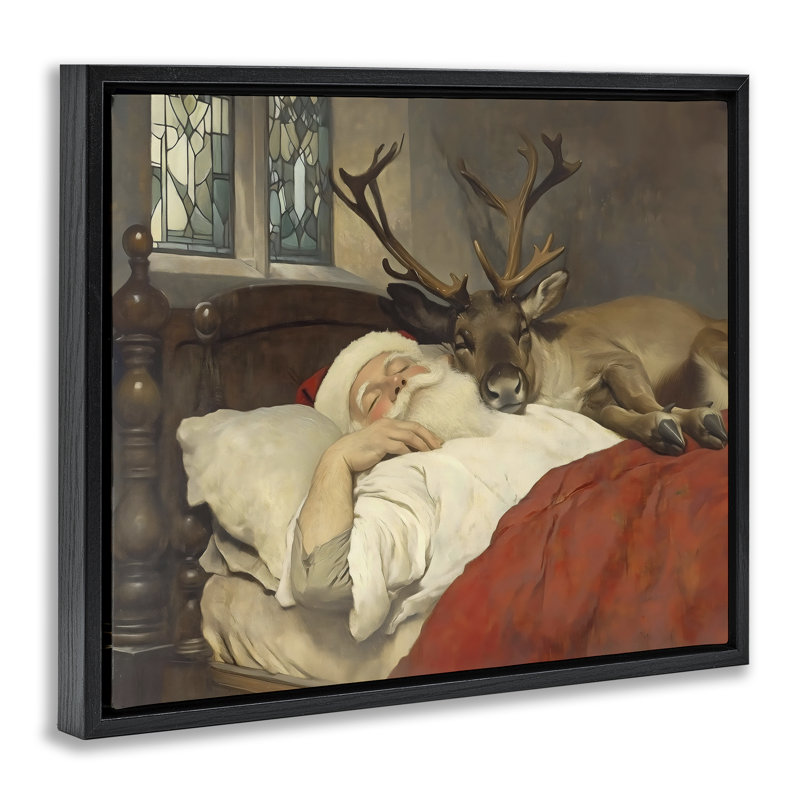 Cadre flottant Goodnight Santa & Reindeer, design par Arlington Prints, Cadre flottant noir de jais, H 17 po x l 21 po