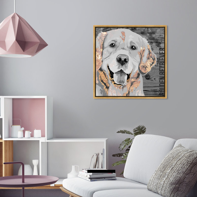 « love golden retriever », impression sur toile tendue, Cadre doré, H 24 po x l 24 po x P 1,5 po
