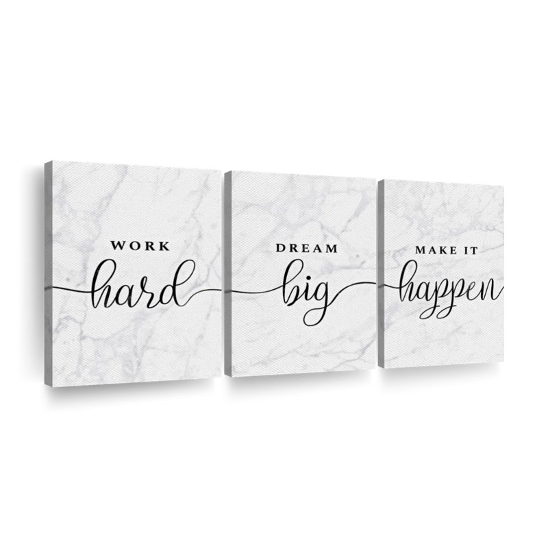 " Work Hard And Make It Happen Typography " 3 - Pieces, 27" H x 56" W