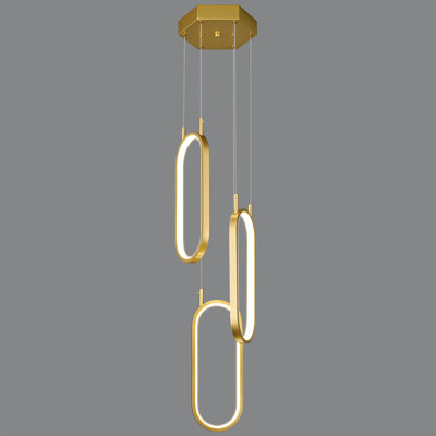 Luminaire de cuisine moderne moderne Luminaire suspendu à DEL doré Luminaire suspendu ovale pour îlot de cuisine Chambre à coucher Salon (3 lumières)