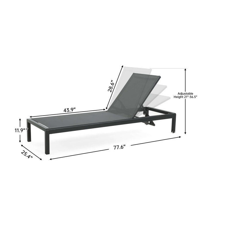 Chaise Lounge Pool Chair Set of 2,Patio Sun Tanning Chair with 4-Position Reclining Back,Breathable Mesh Seat, Black