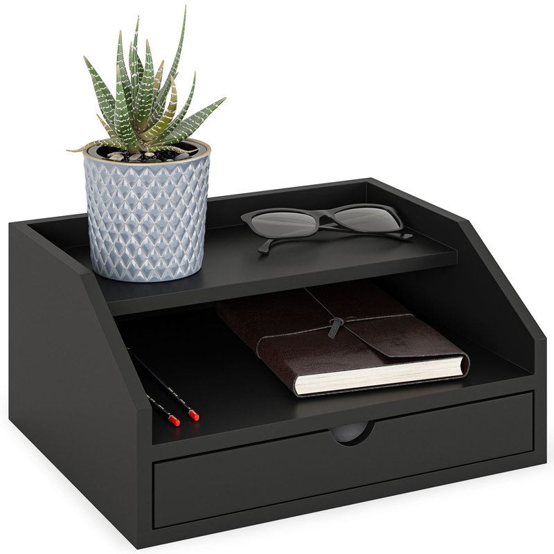 Mason 3 Tier Desk Organizer with Drawer, Black