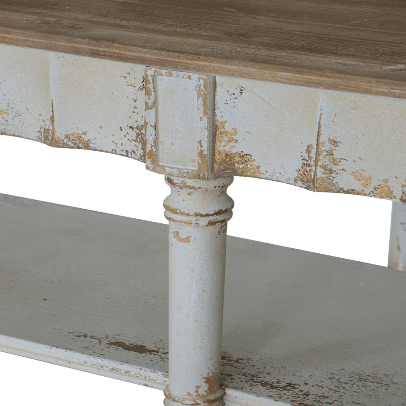 63x19.5x35.5" Three-Tiered Wooden Console Table With Distressed White And Beige Finish