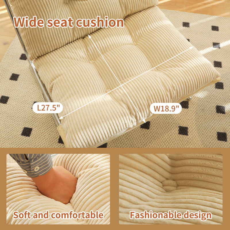 Chaise d'appoint moderne avec structure en métal chromé et coussin rembourré (crème - 1pc), Crème
