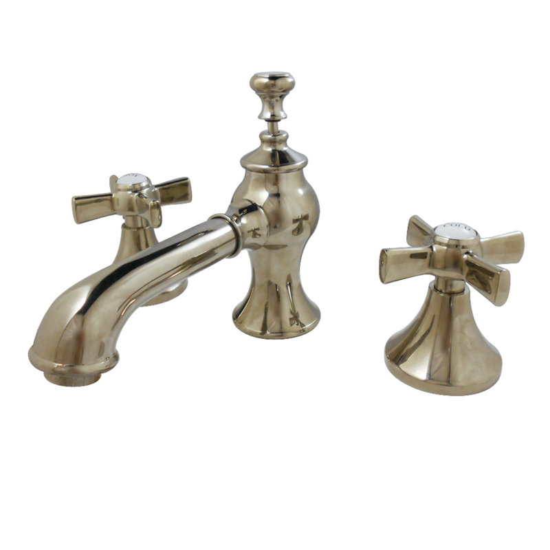 Kingston Brass Millennium Two-Handle 3-Hole Deck Mount Widespread Bathroom Faucet with Brass Pop-Up Drain