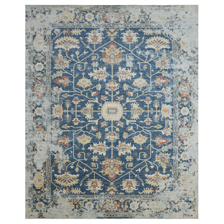 Jousha Oriental Power Loom Machine Woven Wool Area Rug in Blue/Gray