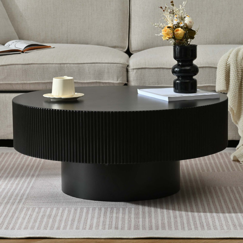 Round Coffee Table with 6.8" Thick Tabletop, Black