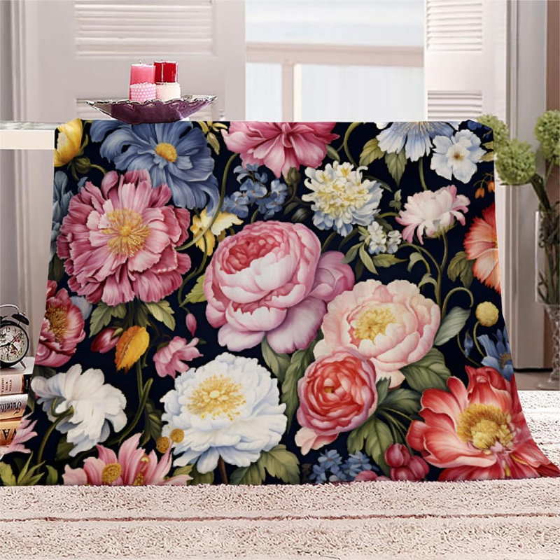 Couverture polaire King à motif floral et feuilles - Jeté en flanelle ultra douce et moelleuse pour lit, canapé, motif de plage estivale, cadeau décoratif pour les fêtes, 127 x 152 cm