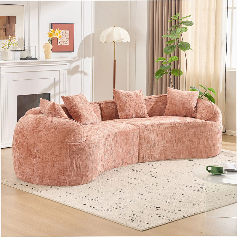 Yellow Curved Compressed Sofa, Creative Nordic-Style Design For Living Room, Comfortable, Soft And Suitable For Multiple Scenarios