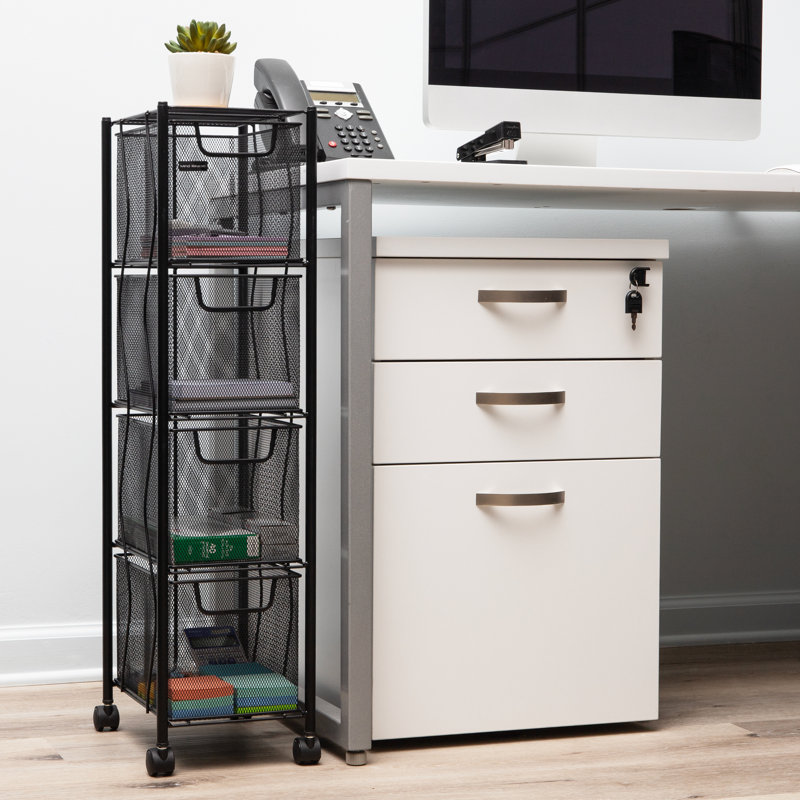 Black Metal Mesh 4-Drawer Mobile Storage Trolley
