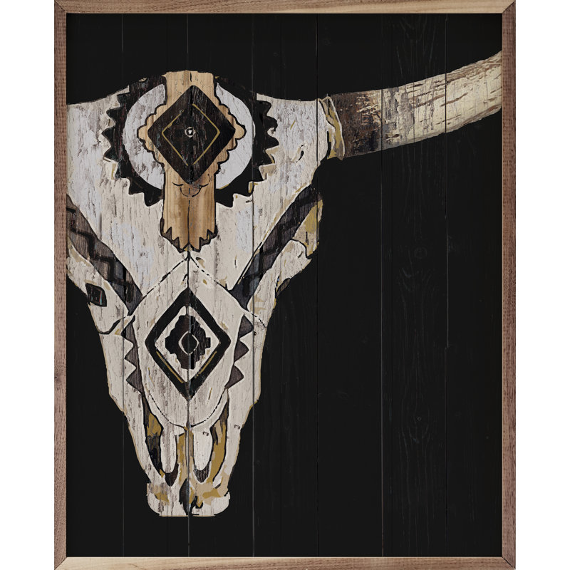 Crâne tribal longhorn noir, H 40 po x l 32 po