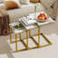 Ensemble de 3 tables basses gigognes, table de bout carrée empilable avec plateau en faux marbre et structure en métal robuste, table d'appoint en forme de C de style campagnard pour petits espaces, salon, chambre à coucher (or blanc)