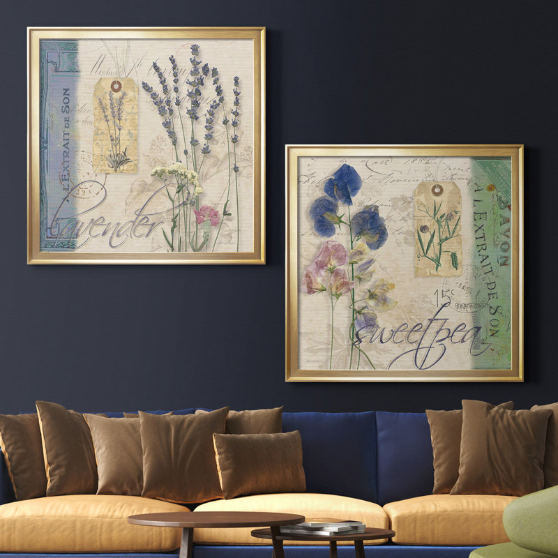 Lavande - reproduction de cadre photo, Toile encadrée dorée, H 34,5 po x l 69 po x P 1,5 po, Pas de tapis