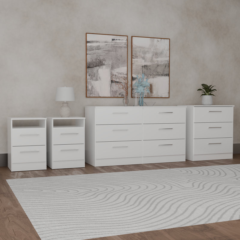 Ensemble de chambre à coucher 4 pièces Cambridge - Commode, commode et 2 tables de chevet