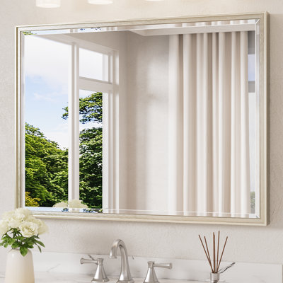 Rectangle Beveled Bathroom Accent Vanity Mirror with Aluminum Frame Tempered Glass 