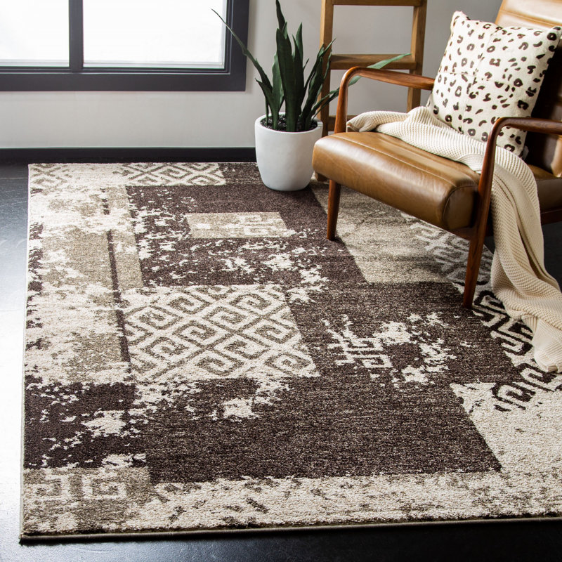 Kazlyn Abstract Brown/Beige Area Rug, Rectangle 4' x 6'