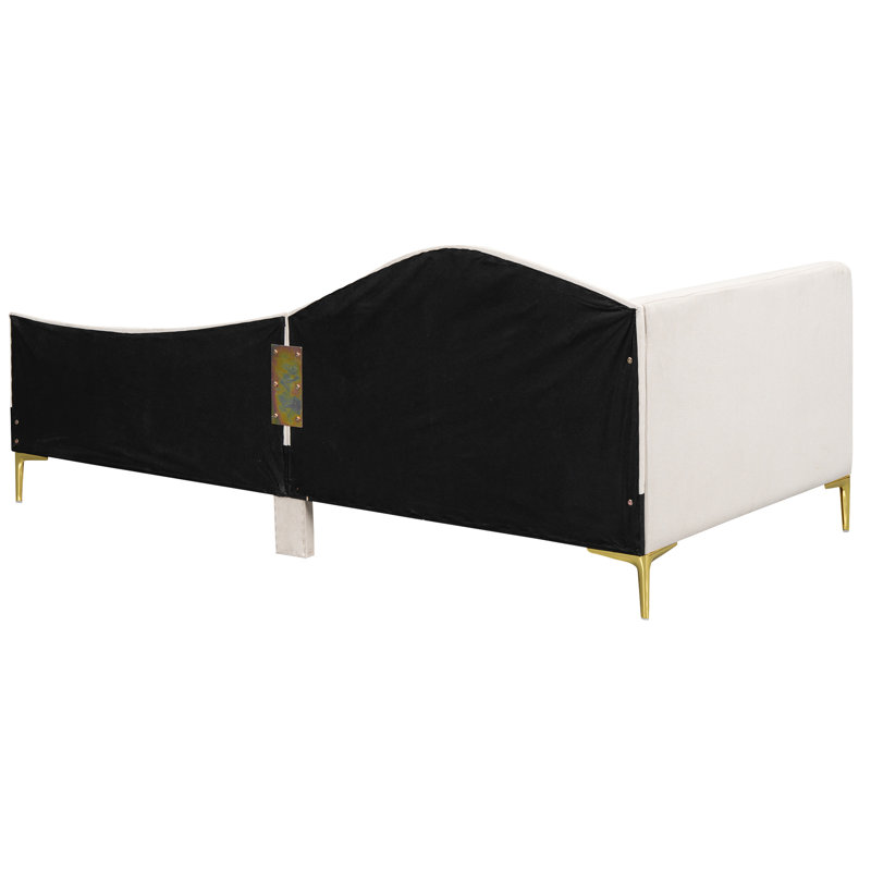 Twin Upholstered Daybed In Beige - Build, Comfortable, Chic Style With Armrest, Strong Versatile Decor Option