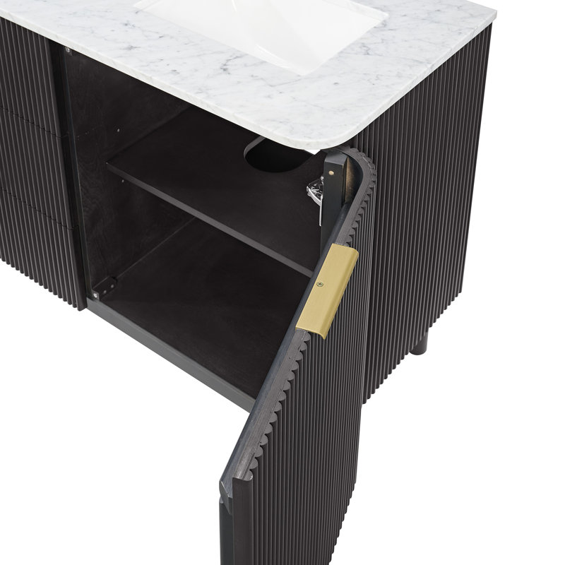 Kensington 72" Bathroom Vanity in Fluted Birch, Black Reeded Birch