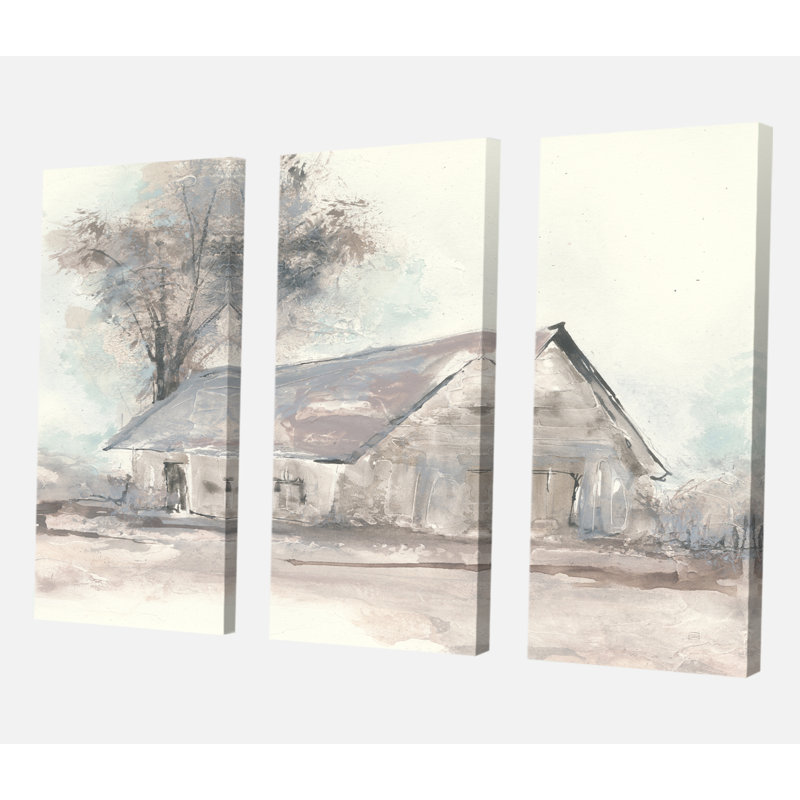 Farmhouse Barn Gray III - ensemble de 3 reproductions d'art sur toile tendue, H 28 po x l 36 po x P 1 po