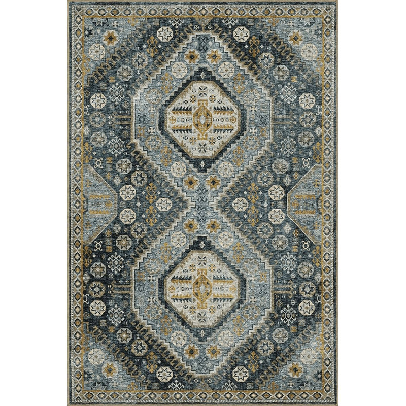 Tapis décoratif lavable bleu, Sous-tapis carré 3 pi 3 po inclus