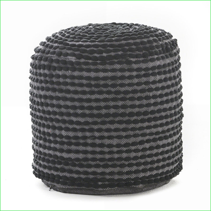 Pouf, Modern Cylindrical Handcrafted Water-Resistant | Black | Waterproof Fabric, Black