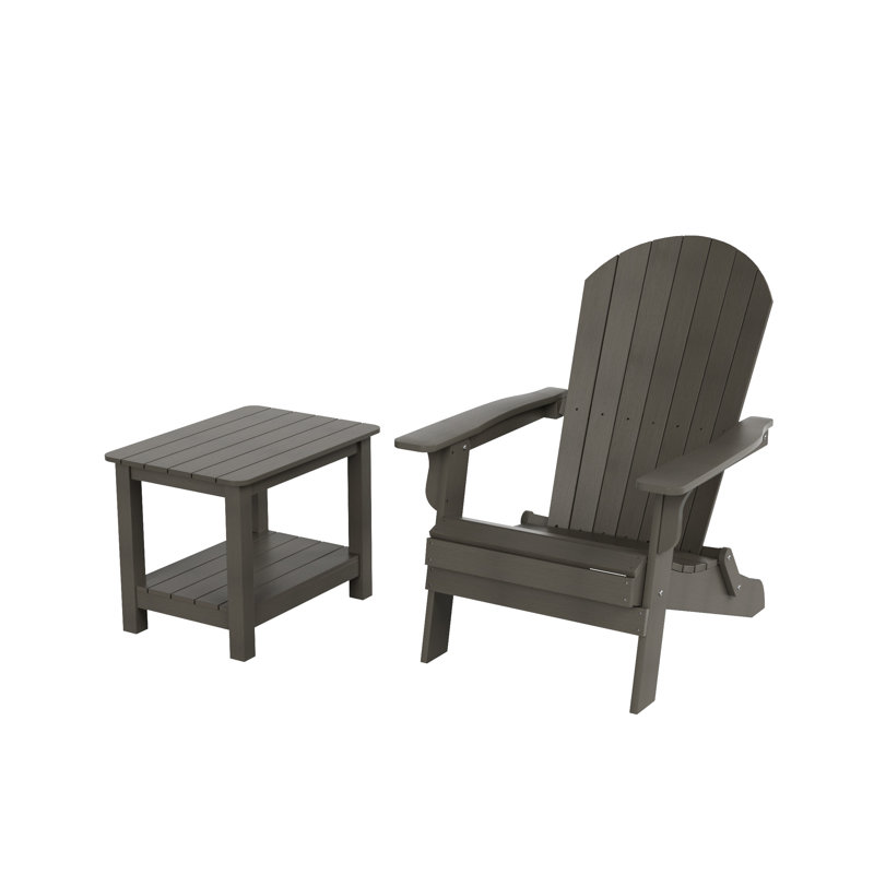 Chaise Adirondack pliante en plastique avec table Arrlo, Gris anthracite