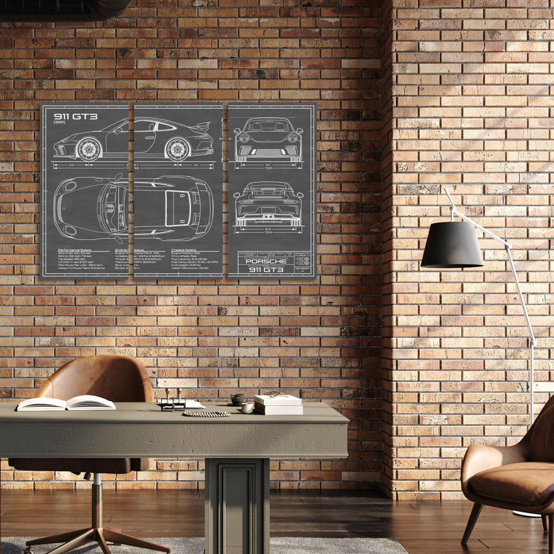 Porsche 911 GT3 (991) | Schwarz von Action Blueprints - Leinwanddruck ohne Rahmen, Galerie-gewickelt, Giclée auf Leinwan...