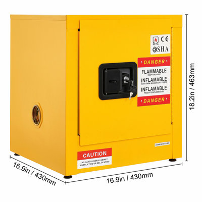 Armoire de sécurité inflammable en acier laminé à froid en acier laminé à froid de 11 gallons, antidéflagrant 16,9 x 16,9 x 18,2 po avec 1 porte pour utilisation industrielle, code NFPA 30, normes OSHA, jaune