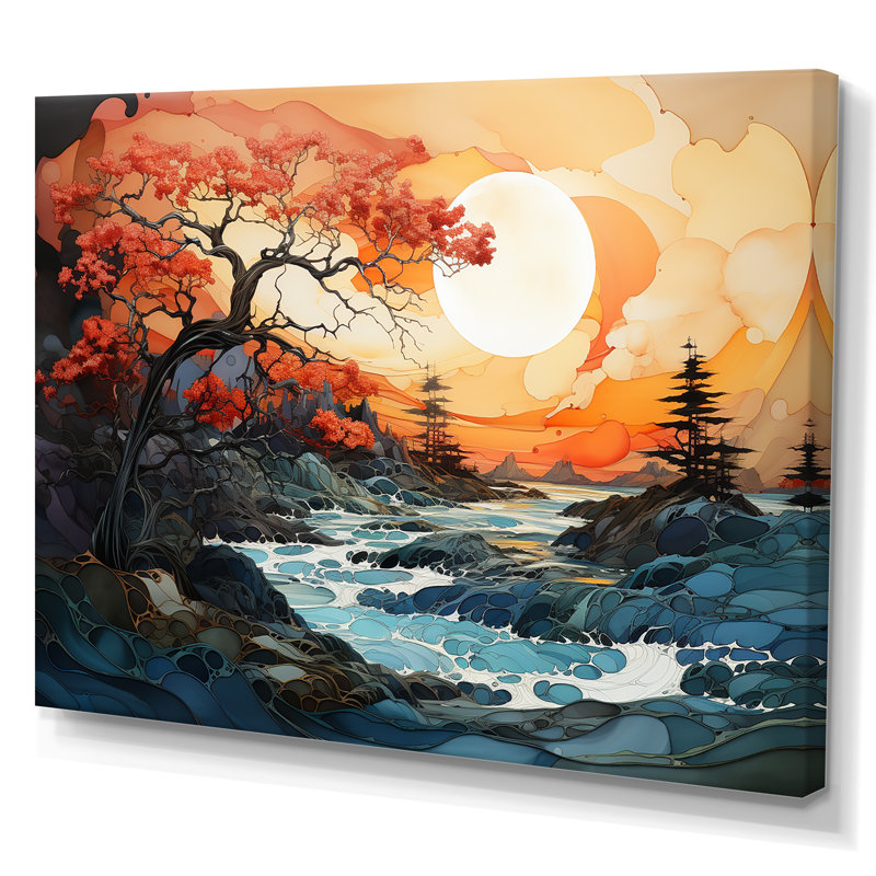 Tempêtes, lever de soleil, paysage sur toile, H 34 po x l 44 po x P 1,5 po, Toile tendue