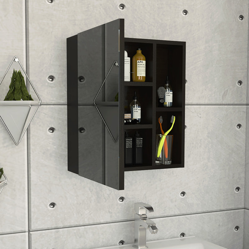 Armoire à pharmacie rectangulaire à 1 tablette avec miroir Wengue noir Whirlwind, Noir