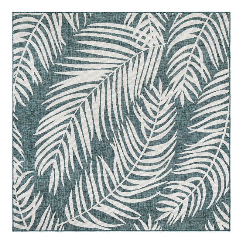 Union City Indoor / Outdoor Area Rug in Teal/Ivory, Square 7'10"